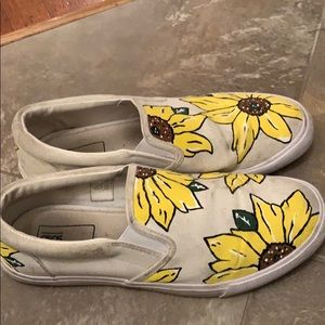 HAND PAINTED cute sunflower slip ons